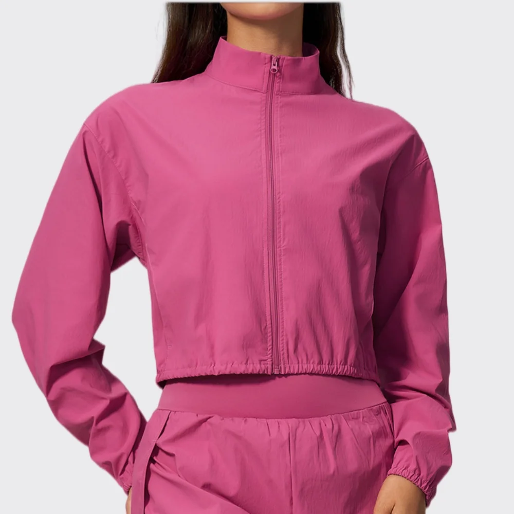 Yoga Long Sleeved Women's Standing Collar Sports Jacket Yoga Tops Running Training Fitness Workout Shirt Sun Protection Jacket