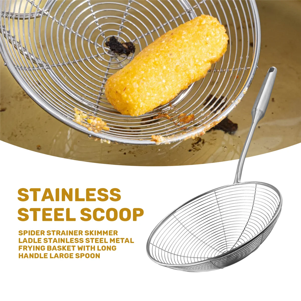 LDHL Spider Strainer Skimmer Ladle Stainless Steel Metal Frying Basket with Long Handle Large Spoon