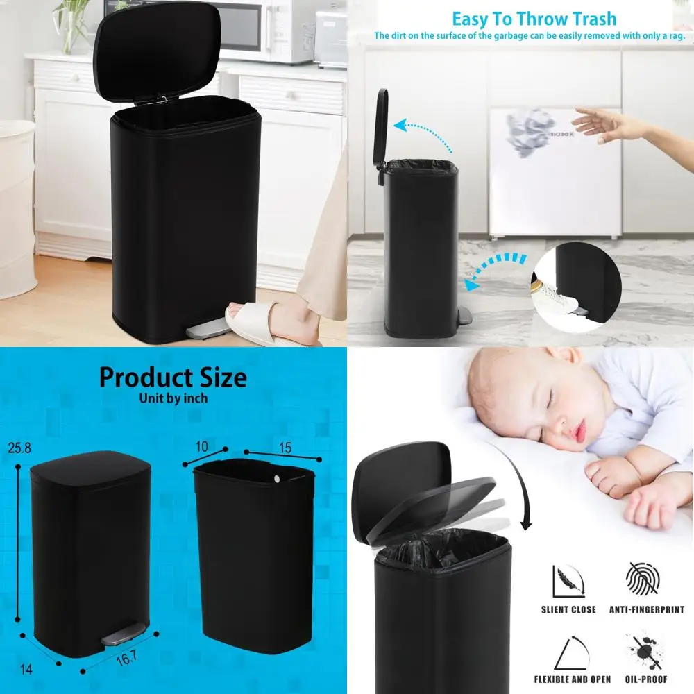

13 Gallon Trash Can with Lid, 50L Kitchen Garbage Can Stainless Steel Trash Bin with Removable Inner Bucket and Lid Soft Close,