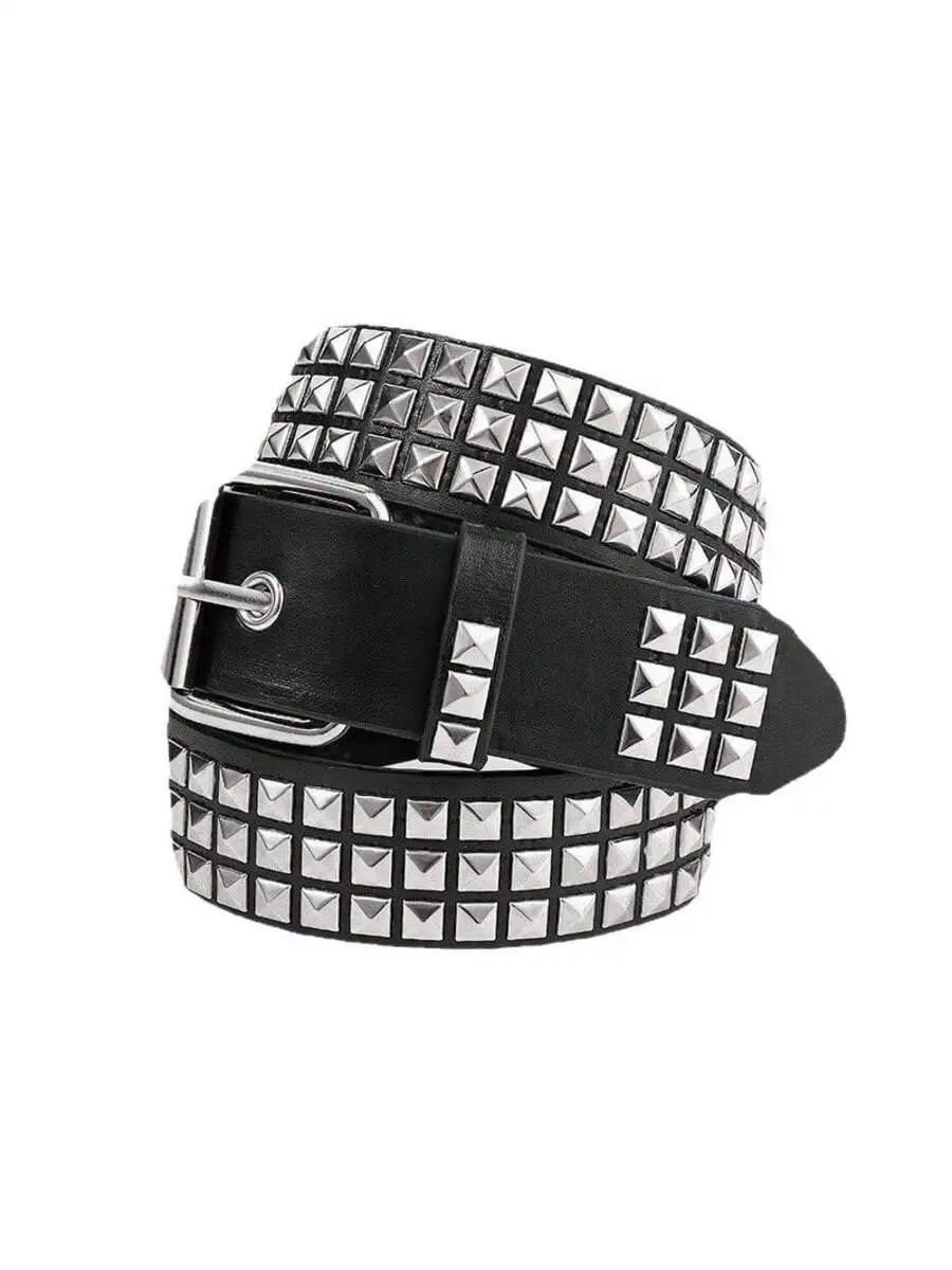 

1 мужской ремень из искусственной кожи с заклепками в готическом стиле и пряжкой