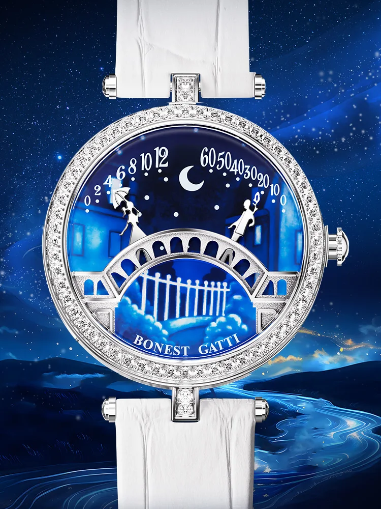 BONEST GATTI Women Quartz Watch 37mm Ladies Wristwatch Sapphire Glass Luminous Lover's Bridge Couples can Move
