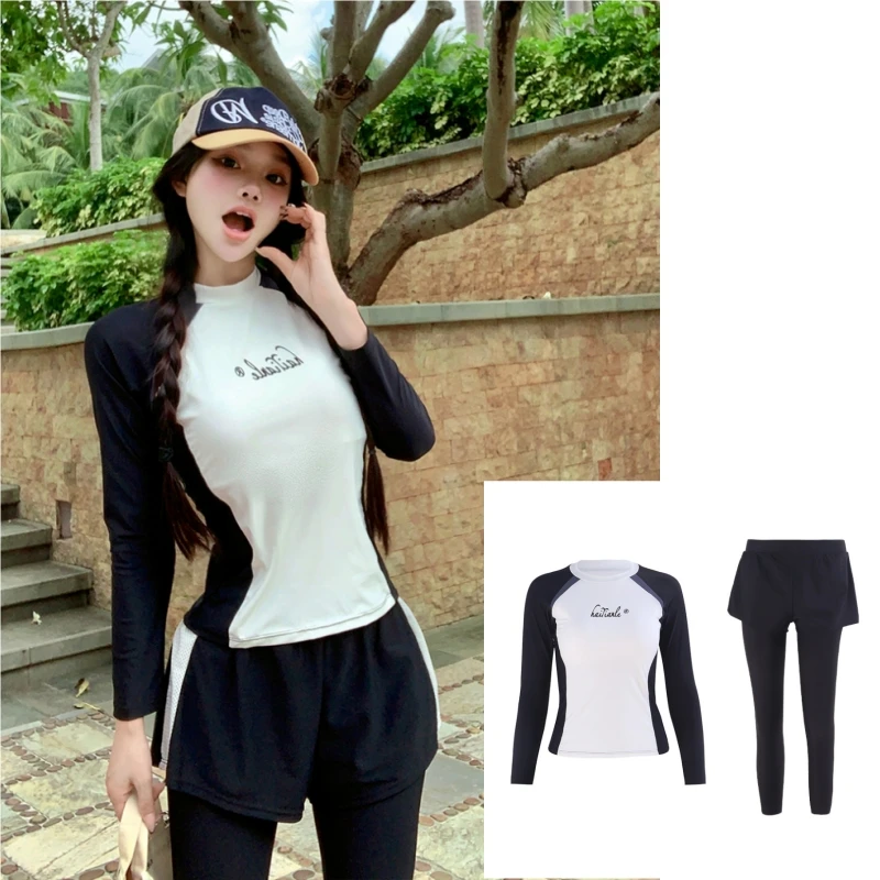 

Vacation Swimsuit 2025 Beach Swimwear Fashion Korean Cute Sunscreen Quick Drying Split Body Clothes Long Sleeve Diving Clothes
