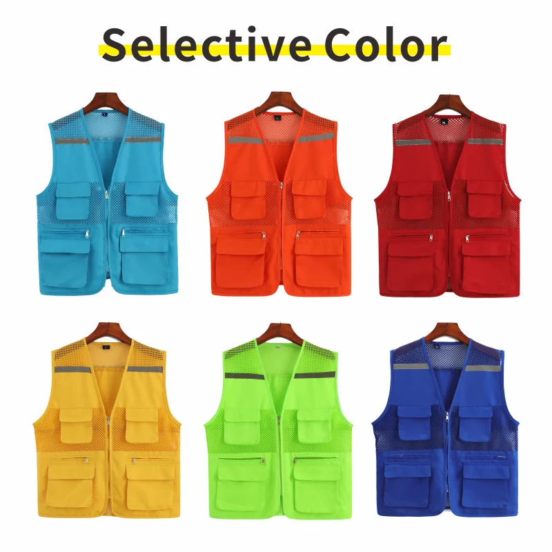 Customized construction site defense worker labor clothing reflective mesh breathable vest with multiple pockets vest