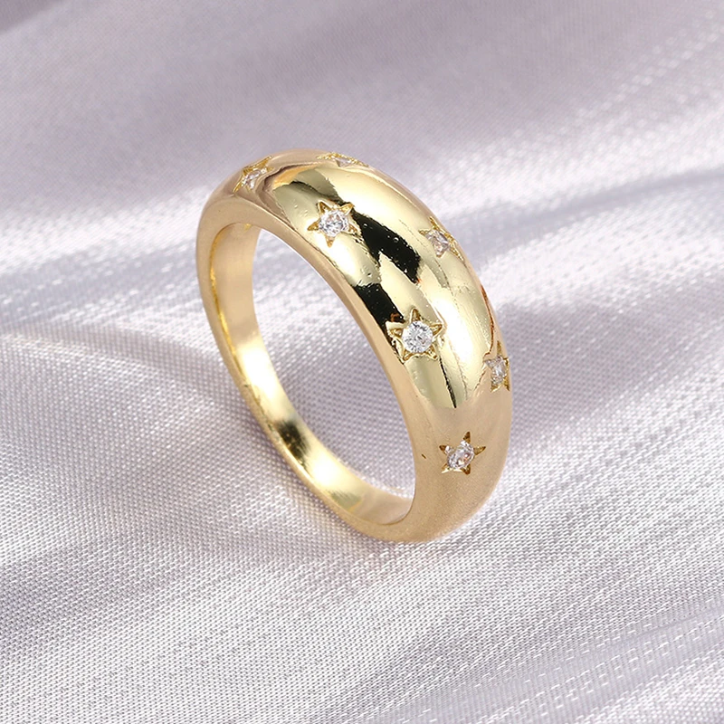 Crystal Star Chunky Ring For Women Vintage Trendy Gold Color Zirconia Finger Stacking Rings Punk Akcesoria Retro Biżuteria R446