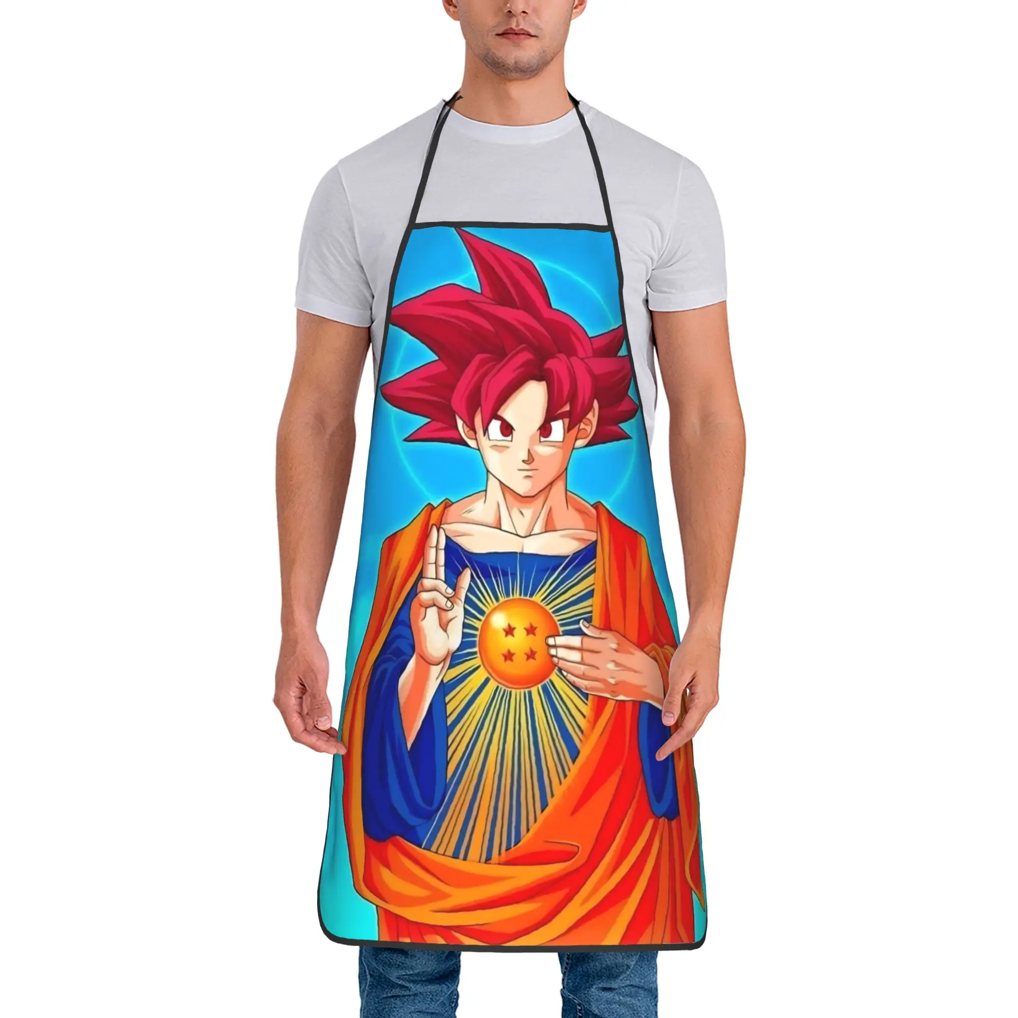 Jesus Goku DBZ Meme Aprons  52*72cm Kitchen Cuisine Bib Tablier Cooking Home Cleaning Pinafore for Chef Barista