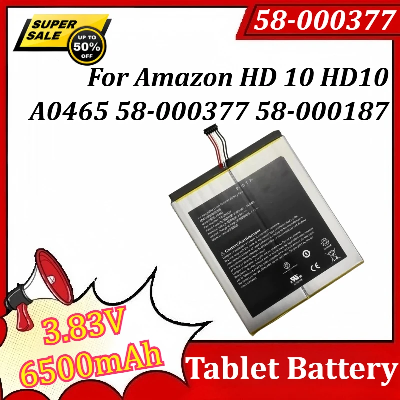 58-000377 3.83V 6500mAh Tablet Battery for Amazon HD 10 HD10 A0465 58-000377 58-000187 Battery