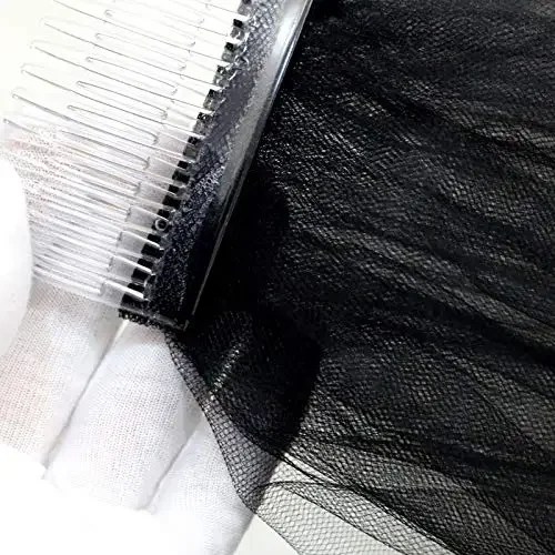 Peine de novia negro de dos capas con borde de cinta corta, velo de hombro para boda, tul suave, accesorios de disfraz para mujer 2023