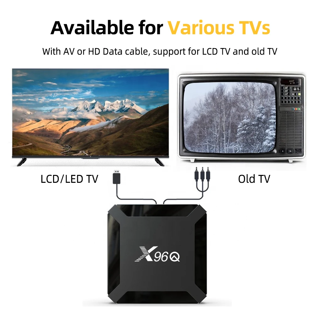 TV Android 4K ATV X96Q, kotak tv Android BT 2.4G Wifi Internet Streaming Ip-TV OTT Allwinner H313 2GB 16GB