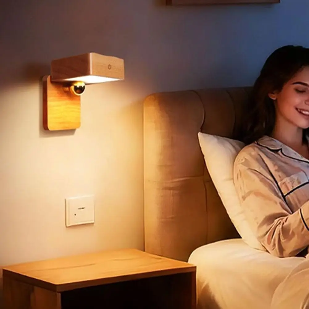 Solid Wood LED Wall Lamp Magnetic Gravity Sensing Wireless Rechargeable Night Light for Bedroom Headboard