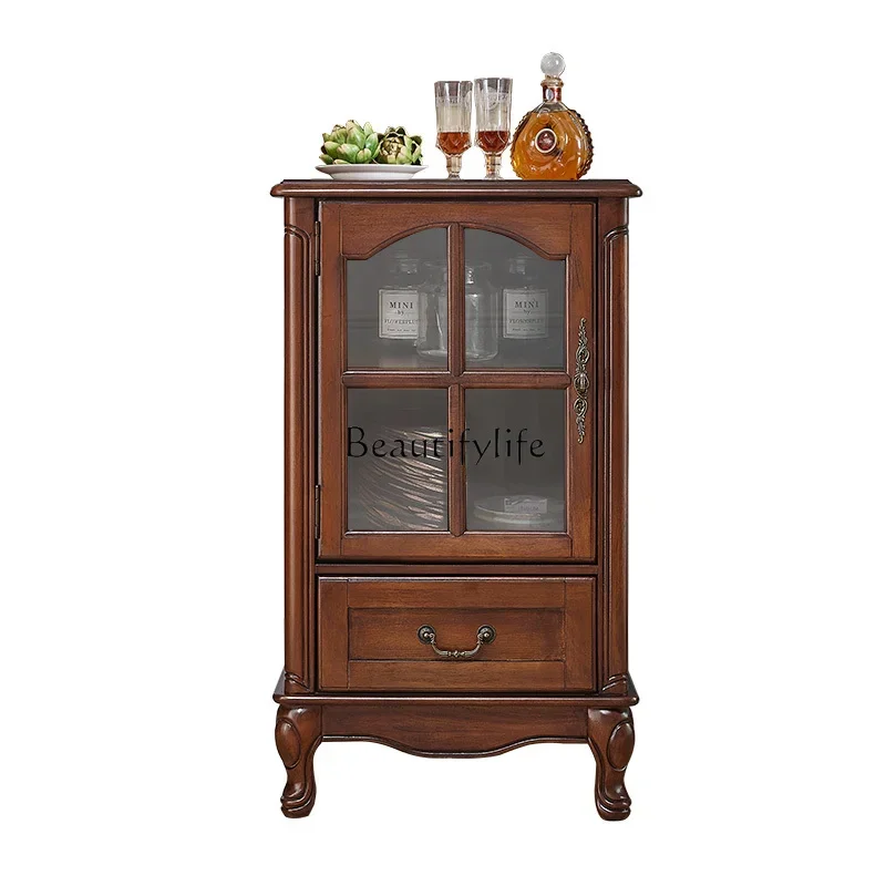 American solid wood wine cabinet retro single door small apartment European simple wall low cabinet