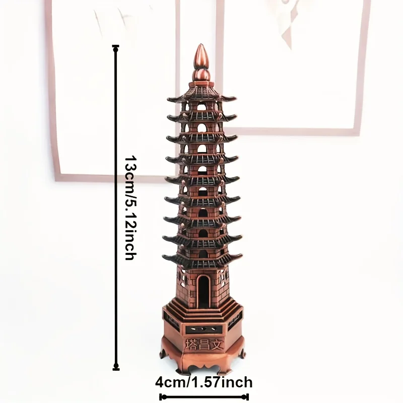 Feng Shui 9-Levels Alloy 3D Model Chinese Wenchang Pagoda Tower Crafts Statue Souvenir Home Decoration Metal Handicraft