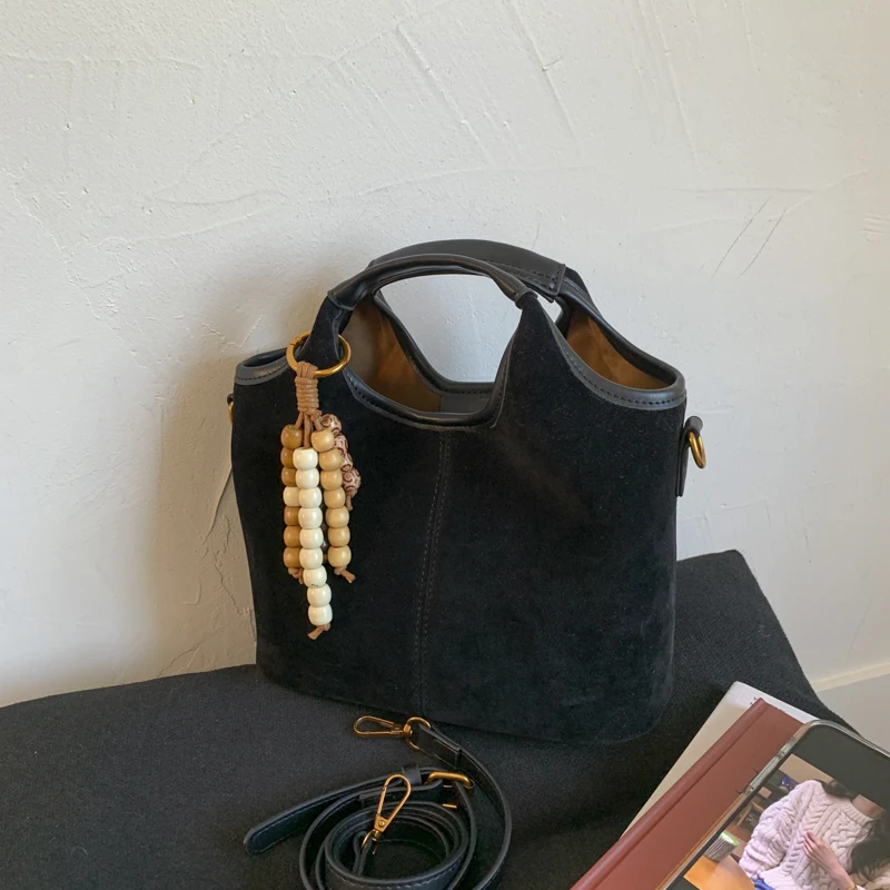 

Замшевая большая сумка в стиле ретро, женская новая осенняя универсальная сумка через плечо на одно плечо, повседневные сумки из нубука большой вместимости