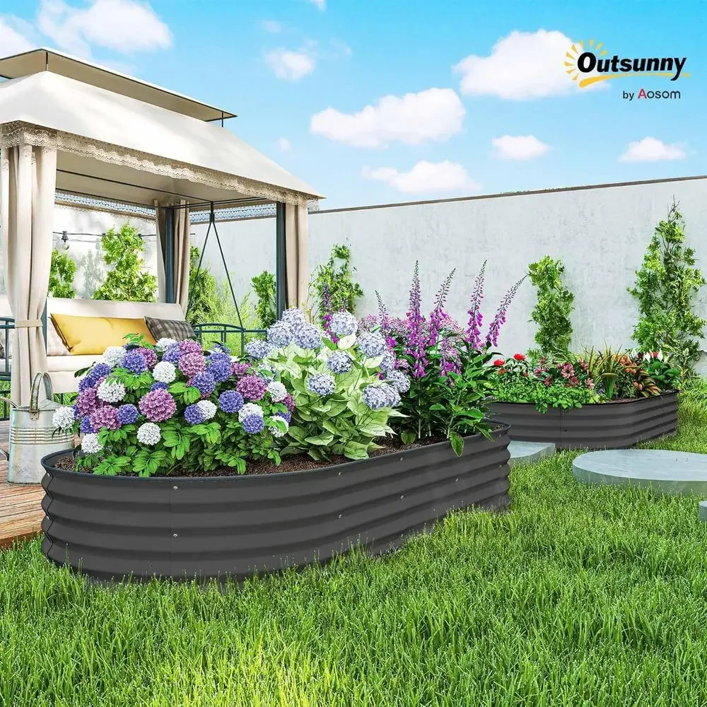 2PCS Galvanized Raised Garden Beds, 7' x 3' x 1', with Plant Support Stakes, Rubber Edging, Gloves, Ideal for Vegetables and Flo