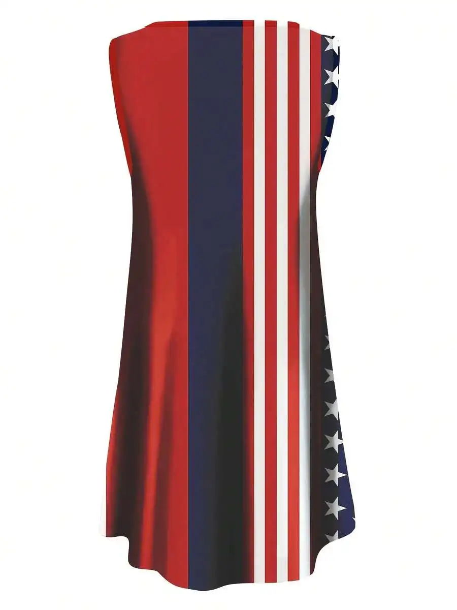 

Women Sleeveless A-Line Dress American Flag Print Patriotic Party Wear Plus Size All Over Print Tank Dress