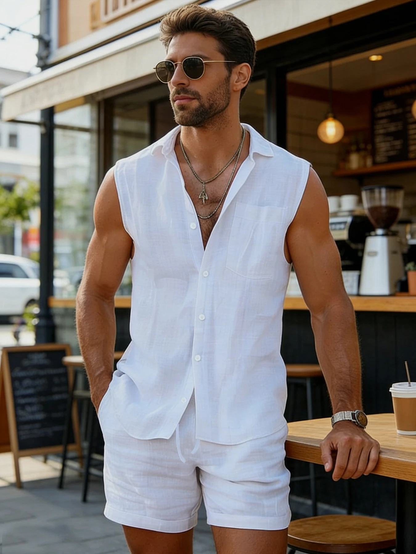 Summer Casual Sportswear Set: Woven, Non-Stretch Fabric—Soft and Comfortable. Ideal for Outdoor Jogging and Sports. Features a S view 4