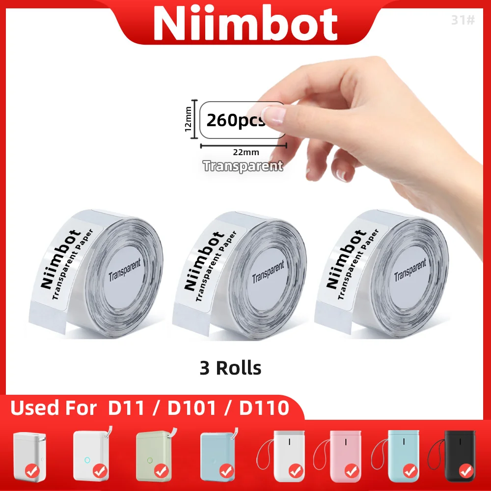 Niimbot Transparent Mini Label Printer Self-adhesive Portable Thermal Waterproof Oil Paper Label Tape for D11 D110 D101 Label