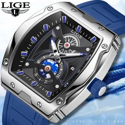 LIGE Top Brand Men's Watches Luxury Square Quartz Wristwatch Waterproof Luminous Watch for Men Date Clock Relogios Masculino+Box