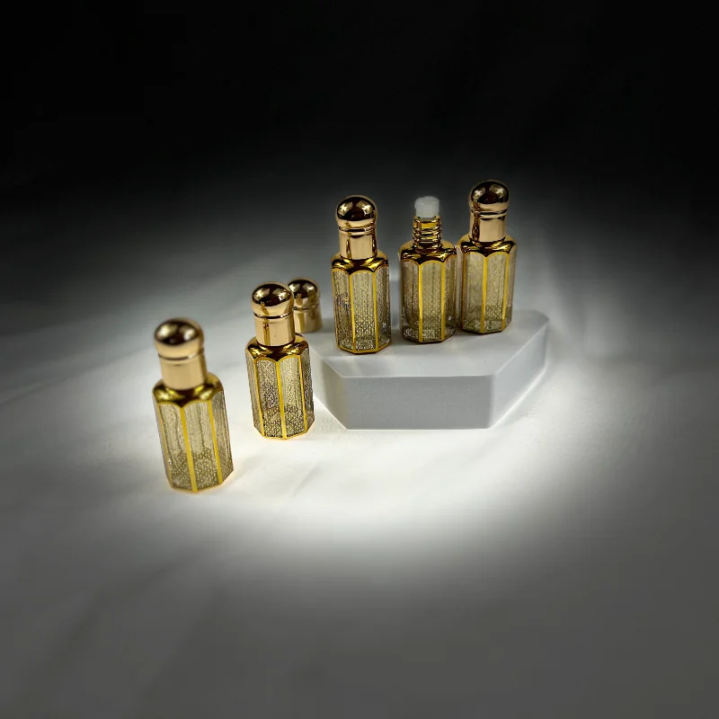 12ml Attar Oud Essential Oil Bottle with Dropper Stick Gold Stamped Octagonal Refillable 3pcs