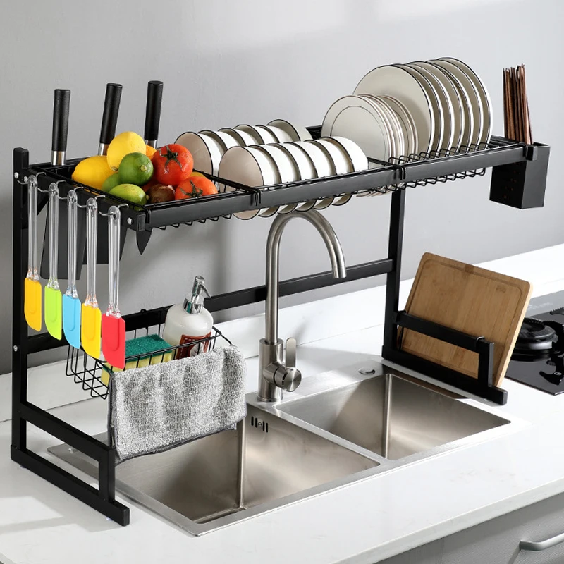 Tray-Style Draining Rack, Large-Capacity Multi-Functional Storage Rack, Storage Rack Above the Sink, Sink Storage Rack, Storage and Organization Supplies, Countertop Draining and Storage Organizer