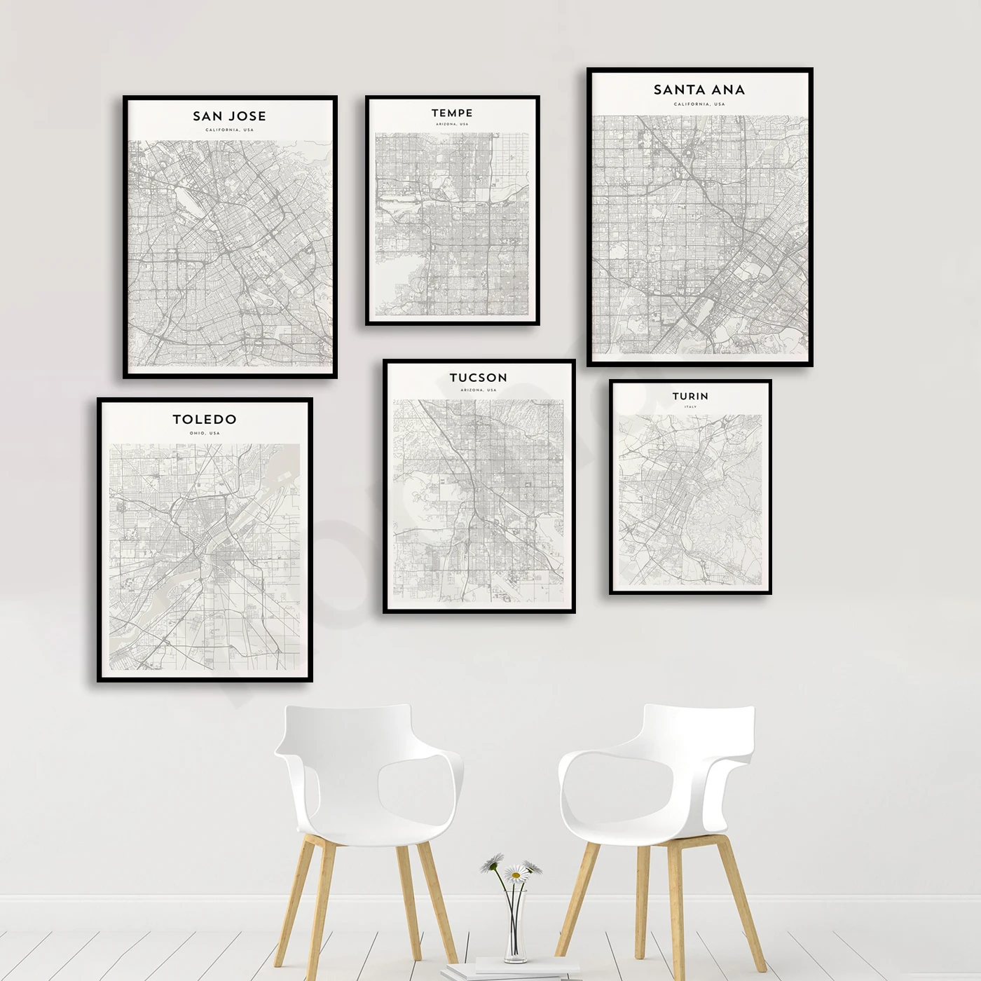 Turin Tulsa Tucson Torrance Toledo Thornton Tempe Shreveport Santa Clarita Santa Ana San Juan San Jose.City Travel Map Poster