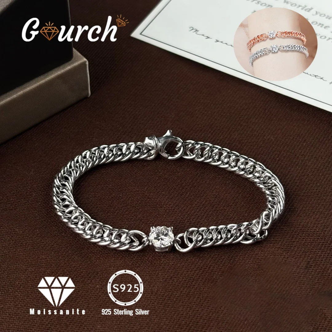 

Gourch 1CT Moissanite Cuban Chain Bracelet for Women Men D Color VVS1 S925 Sterling Silver Birthday Party Wedding's Fine Gift