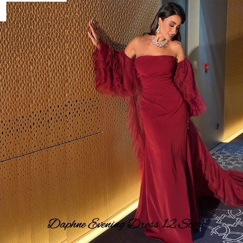 Klassieke rode jersey avondjurk Sierlijke zeemeermin strapless galajurken Delicate sweep trein op maat gemaakte jurken voor speciale gelegenheden