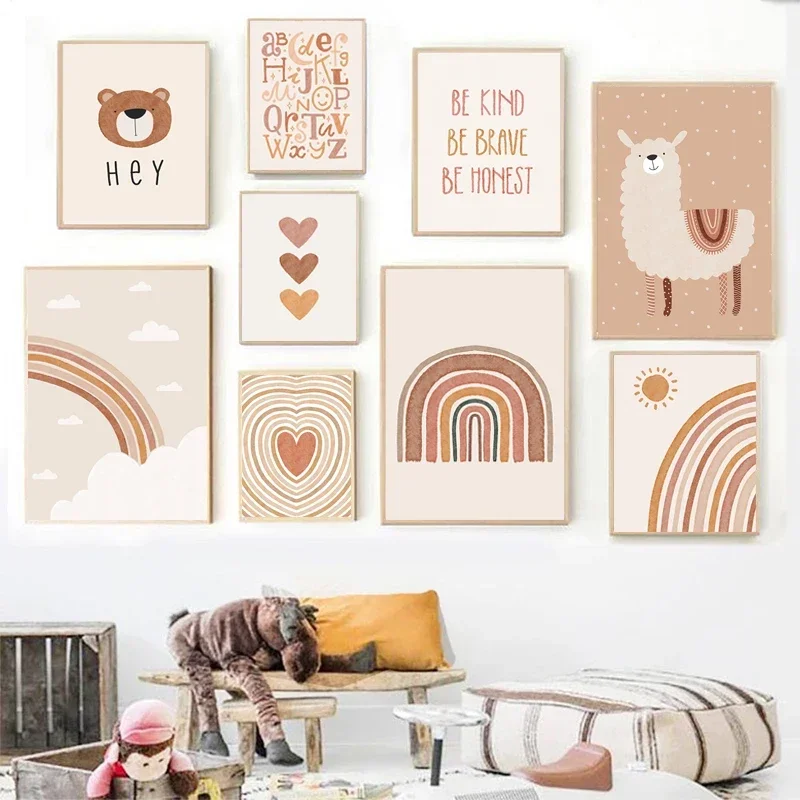 Nursery Wall Pictures Love Canvas Painting Sun Rainbow Prints Alpaca Bear Posters And Prints Nordic Paintings Kids Room