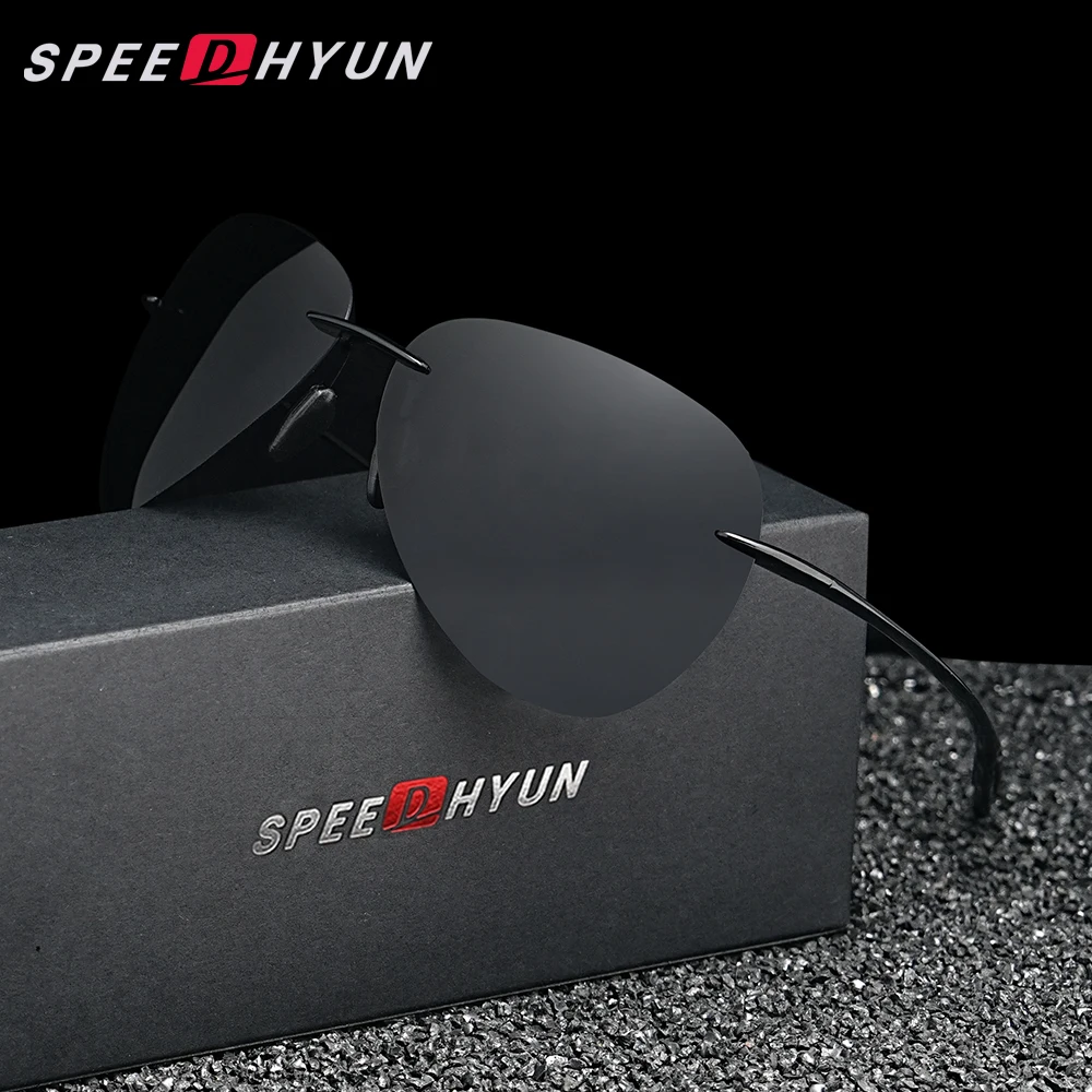 

SPEEDHYUN TR90 Rimless Polarized Sunglasses Men Anti Reflective Ultralight Pilot Sun Glasses for Women Mirror Frameless Eyewear