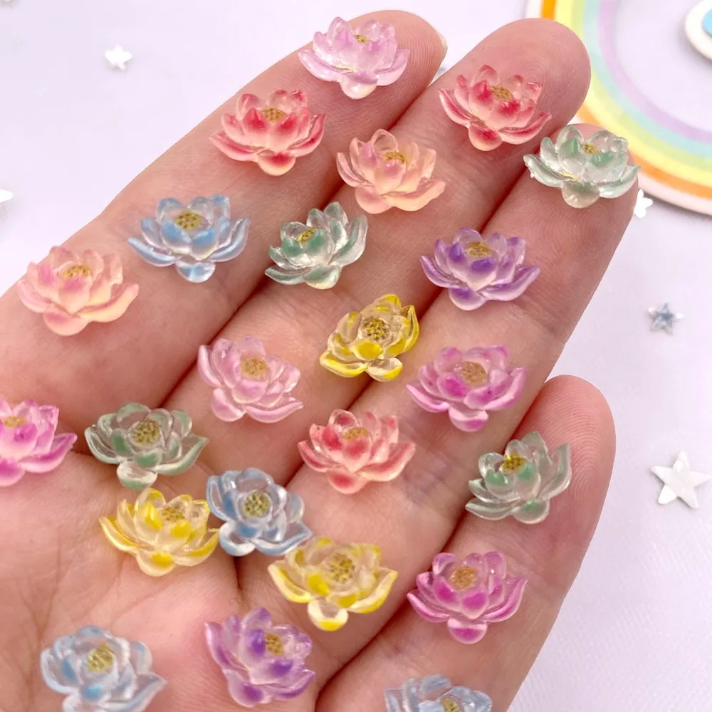 50pcs Resin Glitter Kawaii Mini Colorful Glowing Lotus Nails Art Flatback Rhinestone Appliques DIY Scrapbooks Decor Crafts SL777