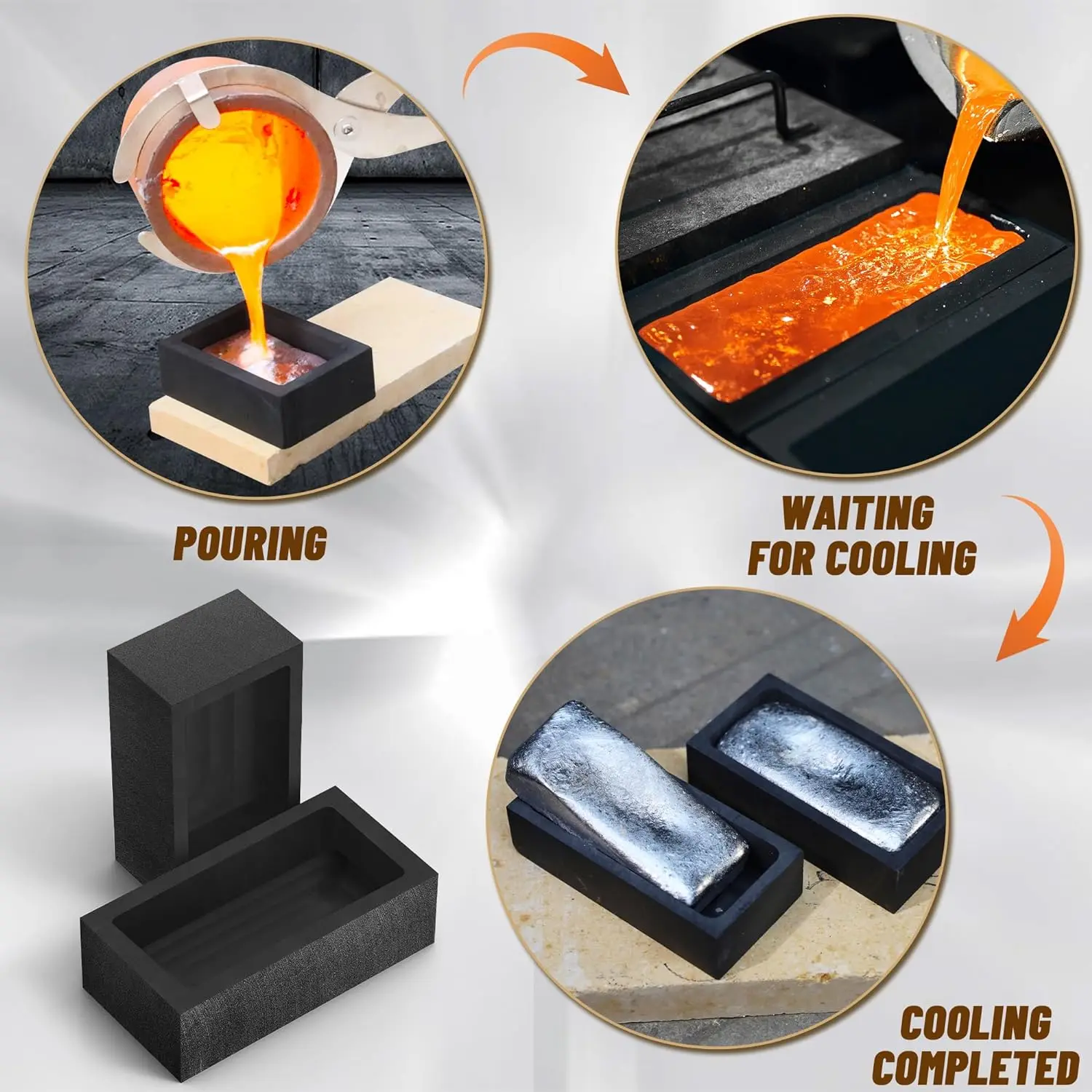 Crucible Mould Graphite Ingot Mold for Gold Silver Copper Brass Aluminum Metal Melting Casting Refining Ingot Molds (1kg / 60ml