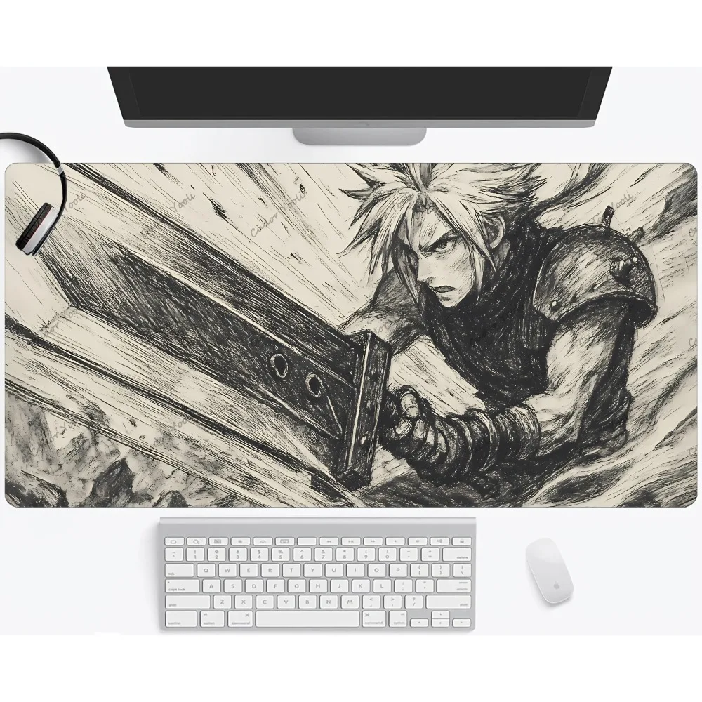 

Большой игровой коврик для мыши Black White Anime Swordsman, противоскользящий резиновый коврик с прошитыми краями, прочный, износостойкий, для офиса