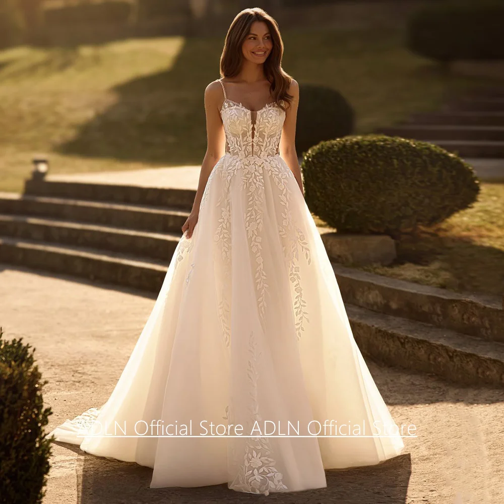 Charmante Brautkleider für Damen, Vestido De Noiva, maßgeschneiderte Perlenstickerei, Spaghettiträger, Applikation, Reißverschluss hinten, Brautkleid