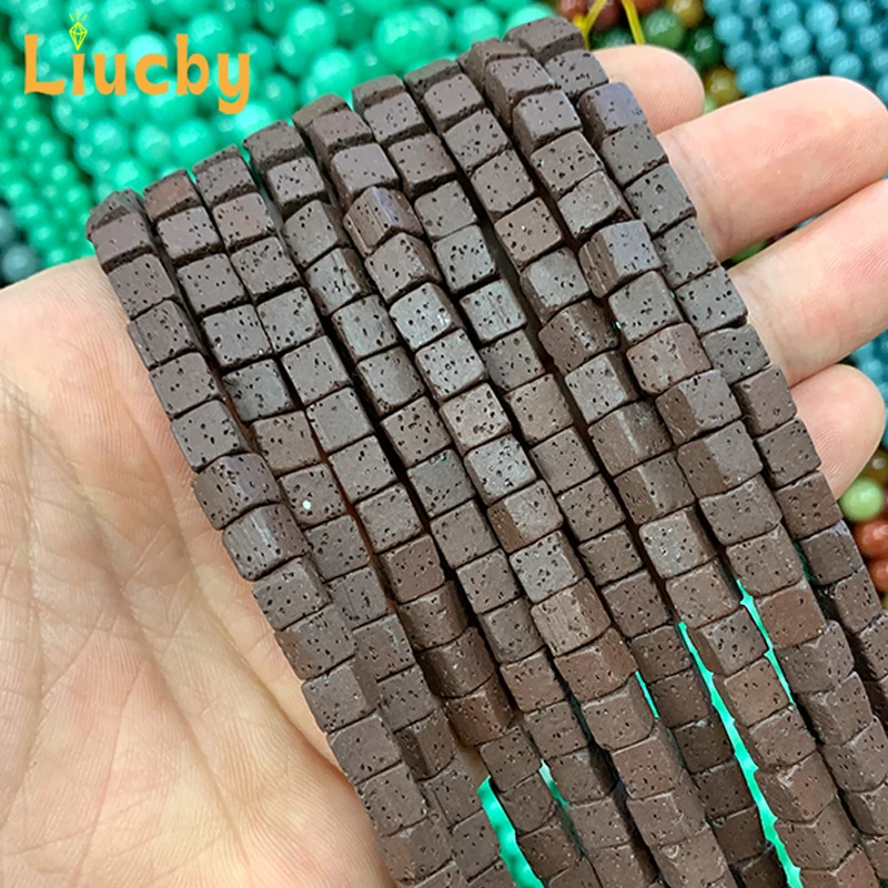 Braune vulkanische Stein blöcke Perlen DIY Zubehör Ohrringe 100% echte 5a Lava Naturstein Perlen für Schmuck herstellung 15 "Zoll 8mm – Detail 3