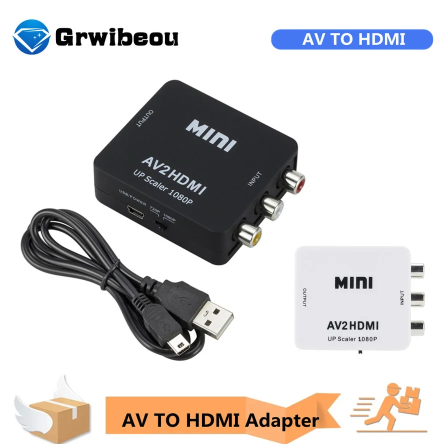 Grwibeou-AV إلى محول HDMI متوافق ، AV لتحويل HD-MI ، CVBS مركب صغير لتحويل الصوت HD AV2HD ، AV2HD