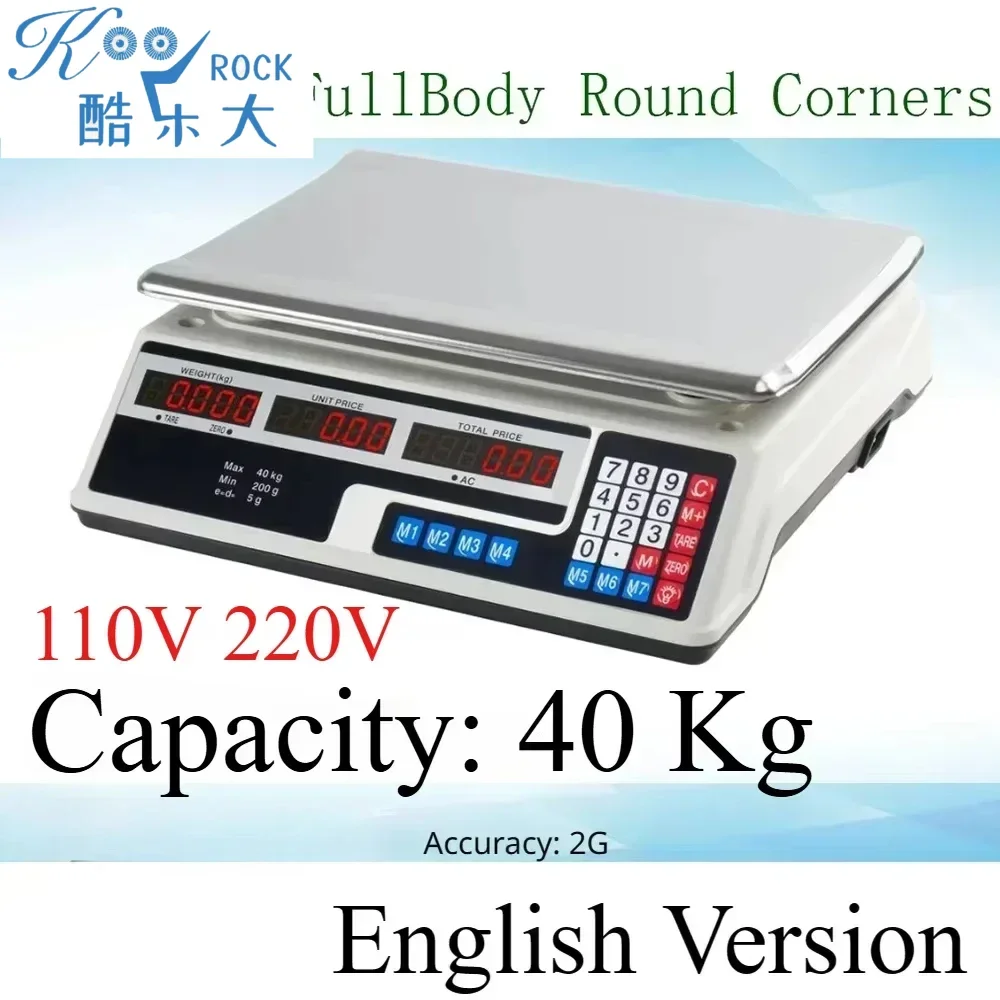 

40kg supermarket grocery and fruit scale,110v 220v Commercial English weighing and pricing table scale