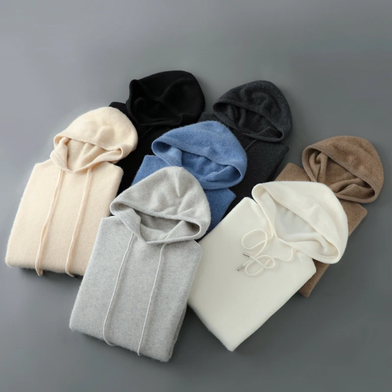 جديد الخريف والشتاء 100% الصوف الاسترالي محبوك الرجال س الرقبة معطف بقلنسوة عادية كم كامل الرجال البلوز سترة صوف #2