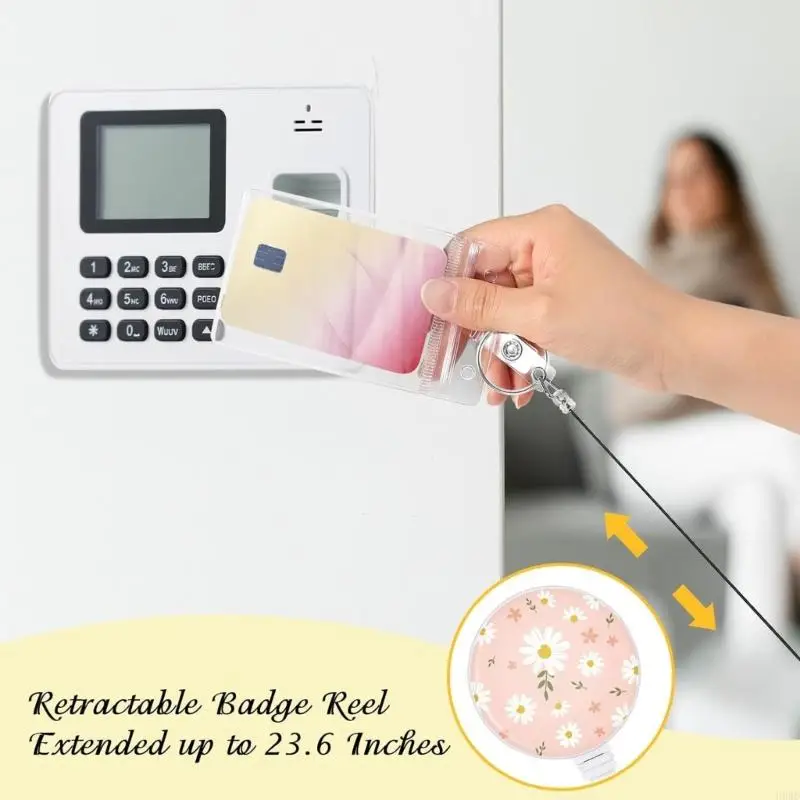 Professional Badge Card Holder Metal Badge Holder with Retractable Cord H8WD