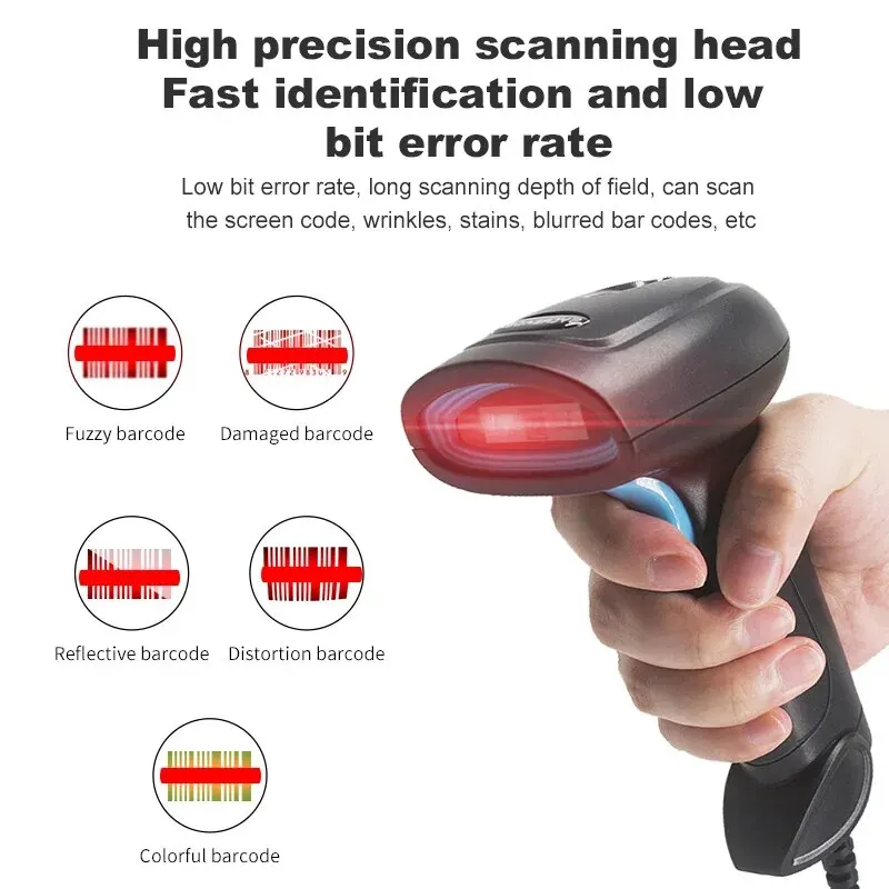 Handheld Wired Red Light Barcode Scanner 1D Bar Code Reader High Accurate Speed Decoding Universal For Supermarket Logist U3C