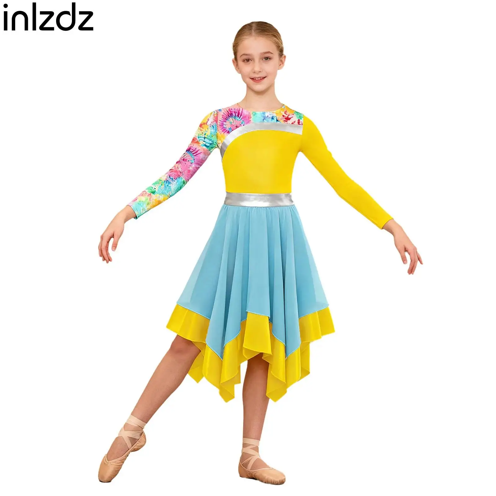 

Children Girls Lyrical Liturgical Dance Costumes Long Sleeve Worship Praise Dress Church Choir Costume Performance Dancewear
