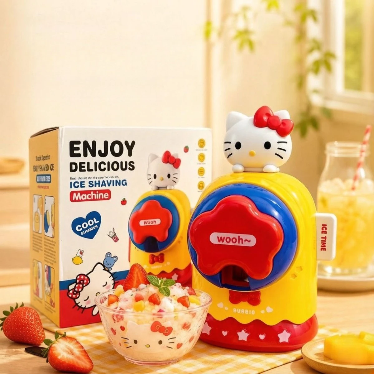 

Anime Sanrio Hello Kitty Hand Crank Shaved Ice Maker Summer Essential Mini Home Ice Crusher For Fluffy Ice Camping & Stall Use