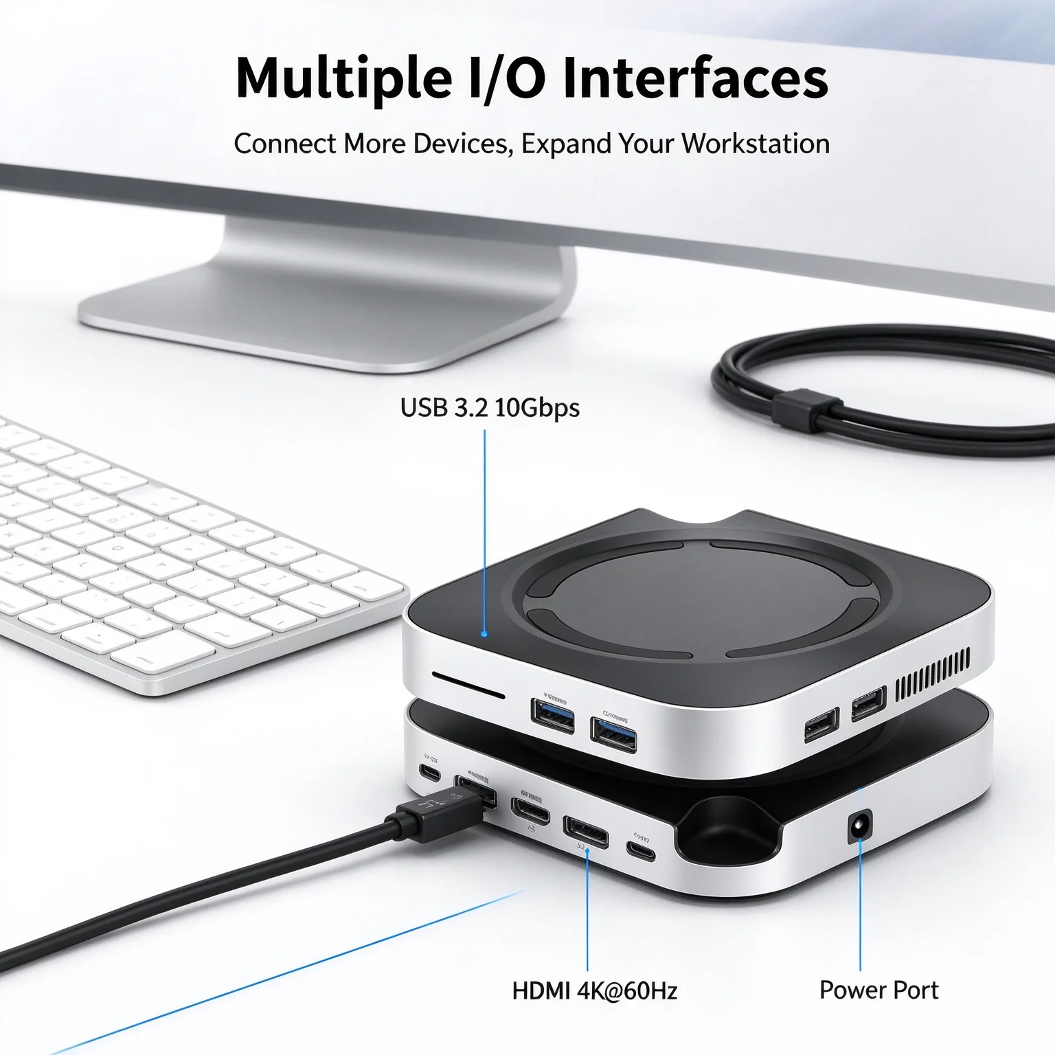 Dual Channel 10Gbps SSD USB3.2 Docking Station for MacMini M6 M5Pro M4, Silver, High Speed Expansion Hub