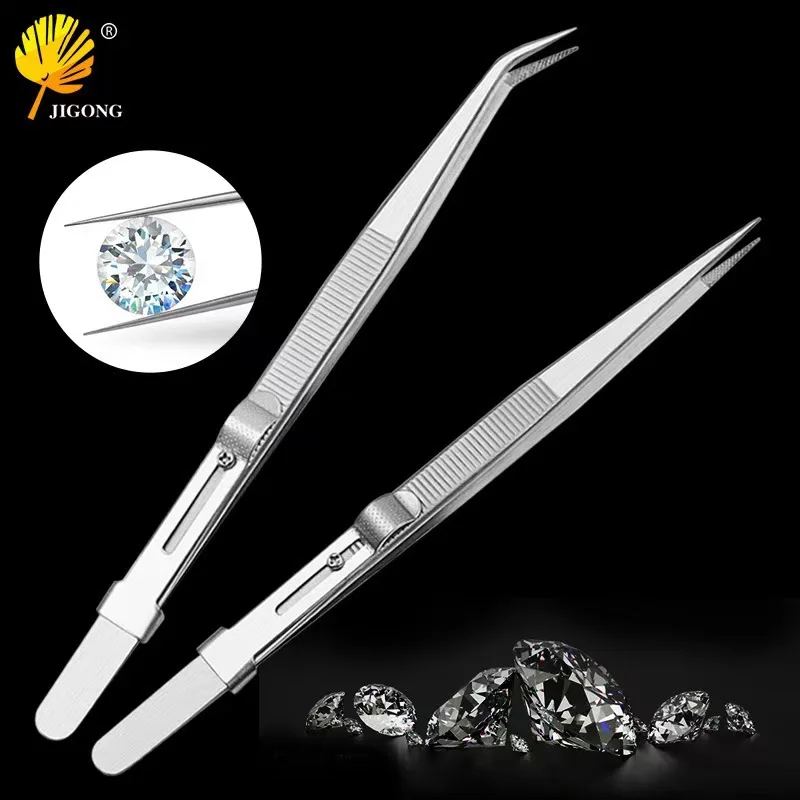 

2pcs 165mm Straight Curved Tip Stainless Steel Jewelry Diamond Tweezers Locking Mechanism Craft Nail AntiSlip Grip Hand