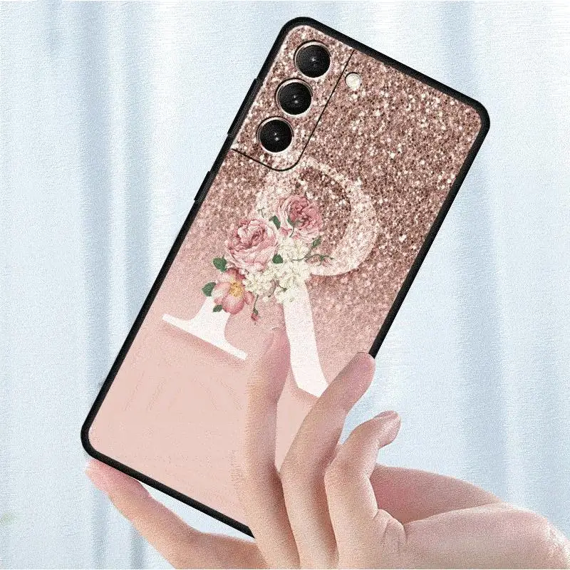 Etui Letter Pink Shiny M R do Samsung Galaxy S24 S23 S22 Ultra S20 FE S21 S10 Note 20 10 Plus Pokrowiec na telefon — zdjęcie 6