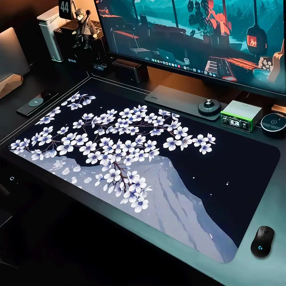 

The cherry blossoms reflect the snow-capped mountains at night Non-slip rubber bottom washable mouse pad