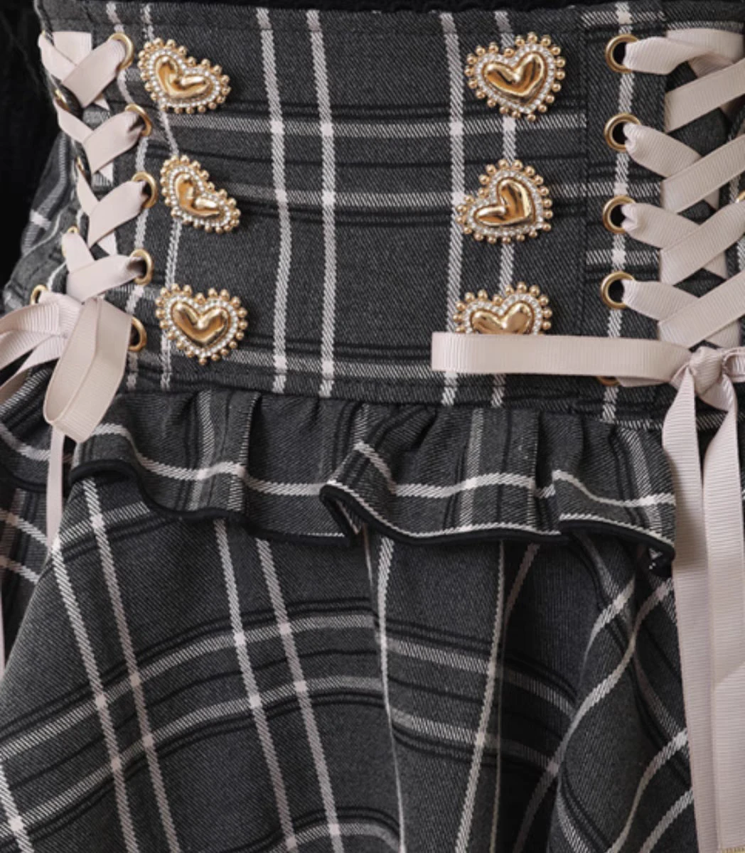 NONSAR الأصلي اليابانية الألغام لوليتا حزام تنورة صغيرة المرأة عالية الخصر سليم مكشكش مطوي تنورة كلية نمط فتاة منقوشة تنورة