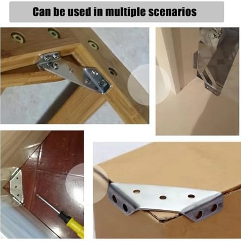 Universele roestvrijstalen meubelhoekverbinder, metalen hoekbeugels voor hout met spijkers schroevendraaier
