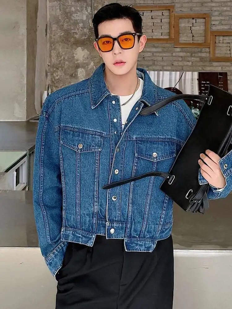 LUZHEN Personality Denim Short Jacket Men's High Fashion Street Solid Color Washed Trendy Coat 2025 Short New Clothes LZ8956