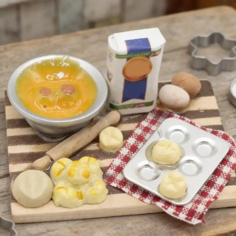 

1/12 Scale Miniature Dollhouses Bakery Station with Flour and Eggs Model Set Crafted from and Plastic A2UB