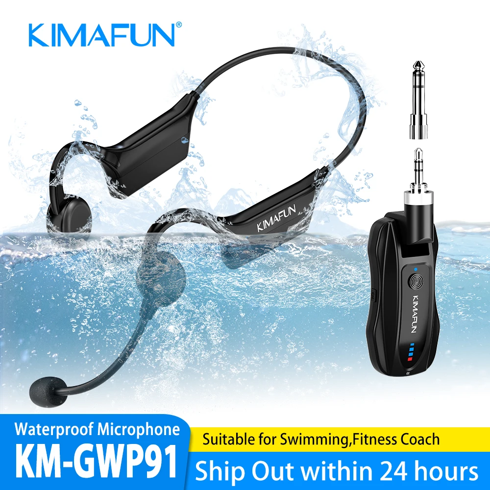 KIMAFUN IP67 Waterproof Dustproof Sweat Resistant Sports Headset Microphone for Swimming,Spinning,Yoga Teaching,Gym Teacher