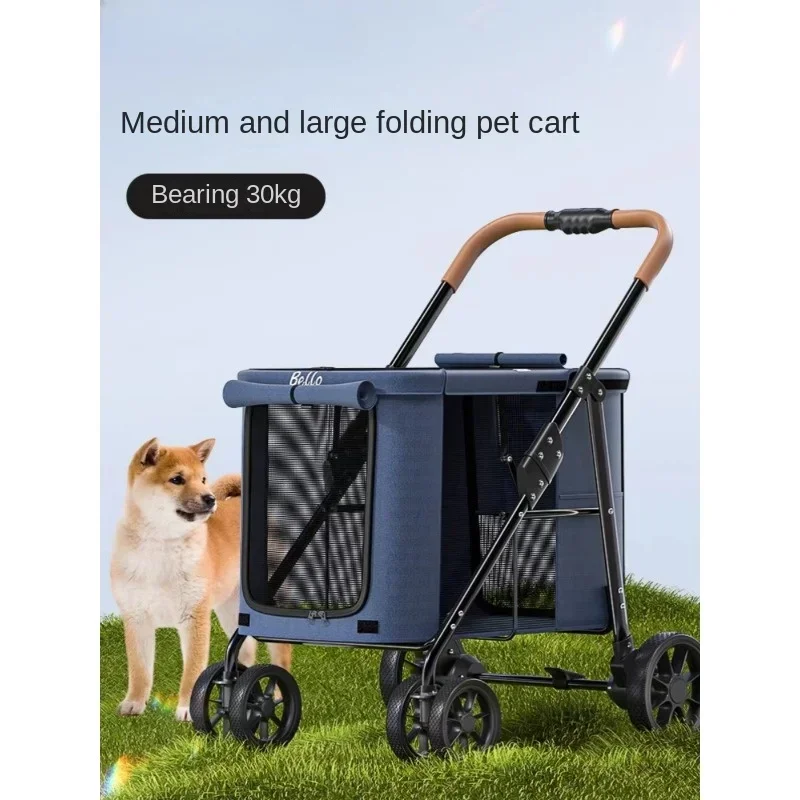 

Foldable Pet Stroller for Large Dogs- Lightweight and Spacious Dog/Cat Carrier with Room for Multiple Small Breeds